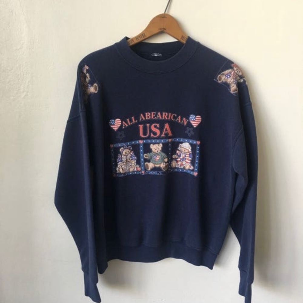 Vintage All American USA Teddy Bear Graphic 1980's 80's Distressed Sweatshirt